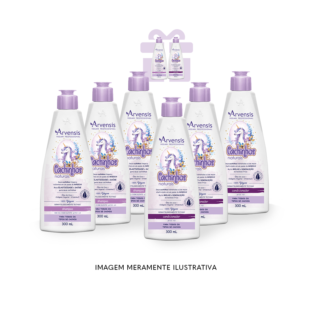 KIT 3 SHAMPOOS E 3 CONDICIONADORES CACHINHOS NATURAIS (GRÁTIS 1 SHAMPOO E 1 CONDICIONADOR)