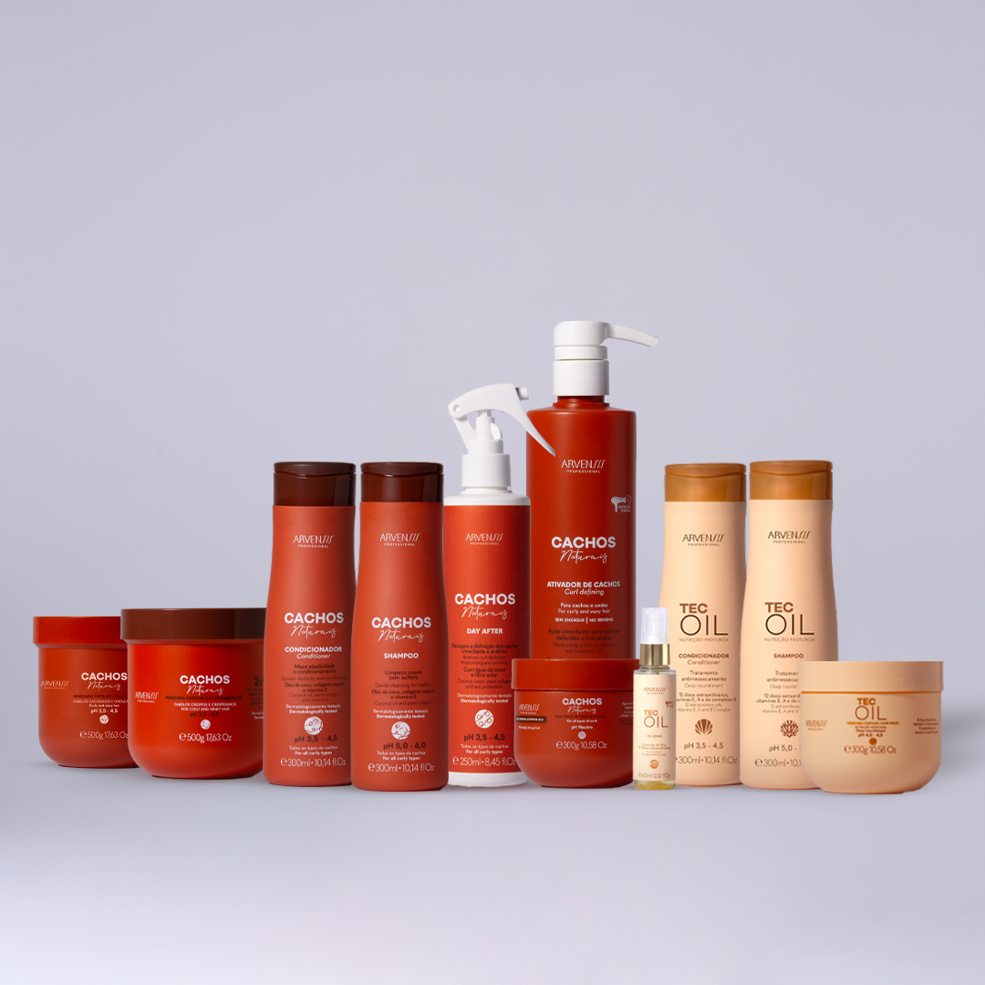 Kit GRANDE Tec Oil + Cachos Naturais - Cabelos Cacheados e Ondulados (GRÁTIS Geleia ALTA FIXAÇÃO + Pente)