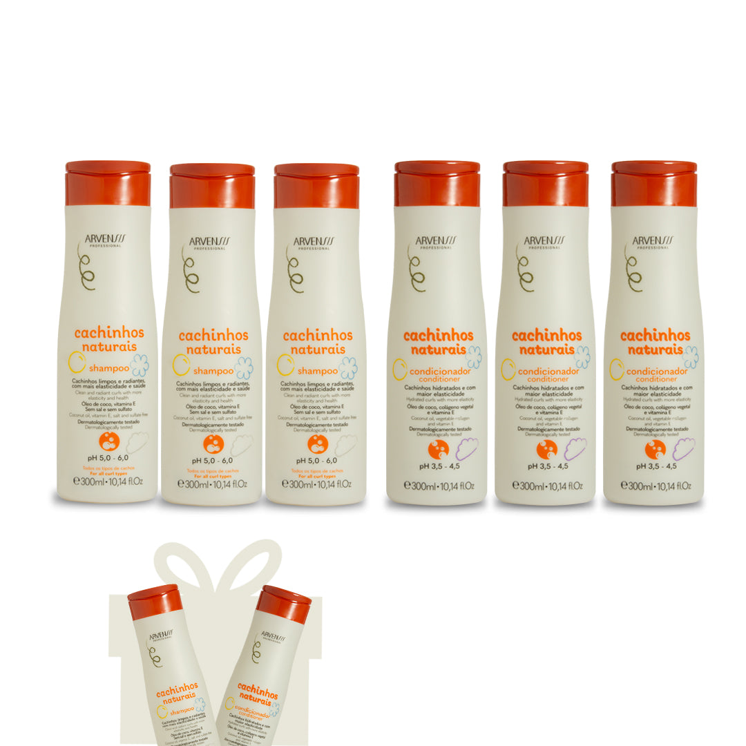 KIT 3 SHAMPOOS E 3 CONDICIONADORES CACHINHOS NATURAIS (GRÁTIS 1 SHAMPOO E 1 CONDICIONADOR)