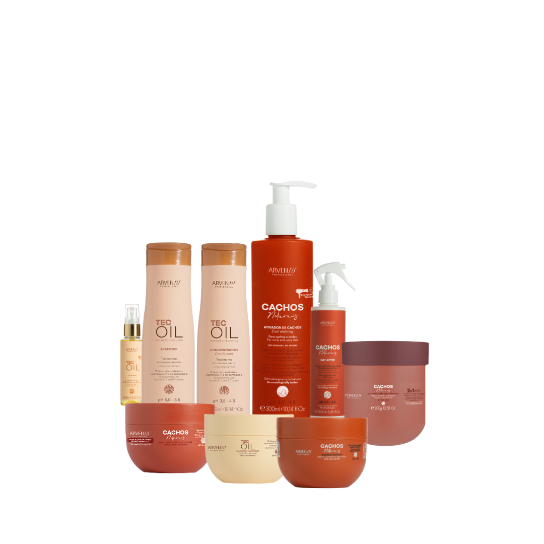 Kit Tec Oil + Cachos Naturais - Cabelos Cacheados e Ondulados (Grátis Unidose + pente)