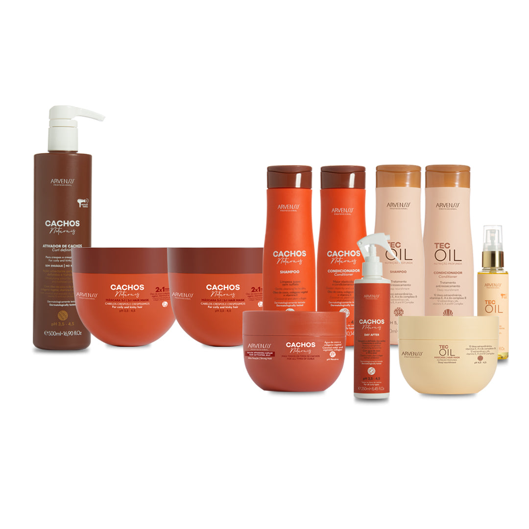 Kit GRANDE Tec Oil + Cachos Naturais - Cabelos Crespos e Crespíssimos (GRÁTIS Geleia ALTA FIXAÇÃO + Pente )