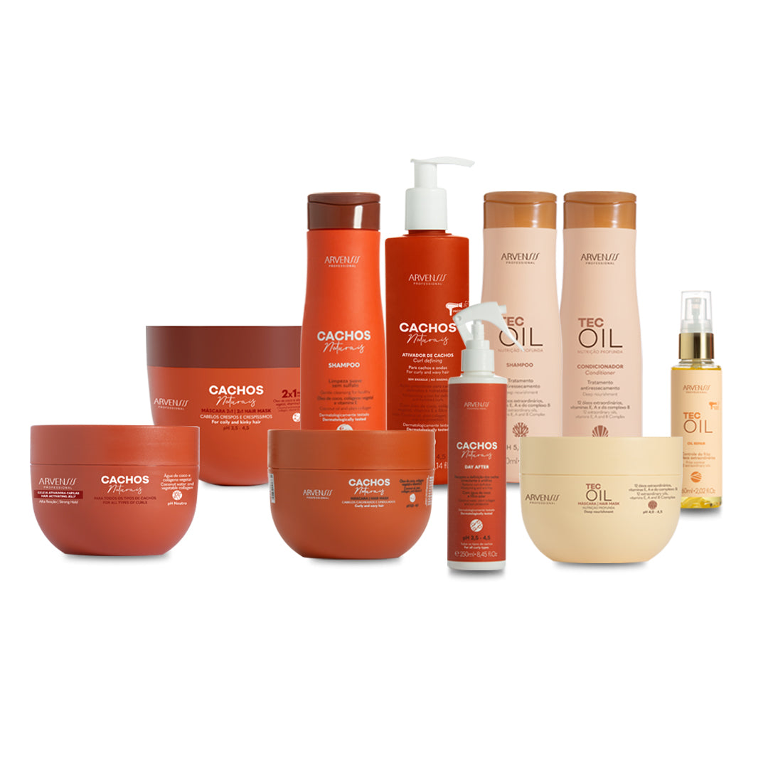 KIT GRANDE TEC OIL + CACHOS NATURAIS - CABELOS CACHEADOS E ONDULADOS (GRÁTIS GELEIA ALTA FIXAÇÃO + PENTE)